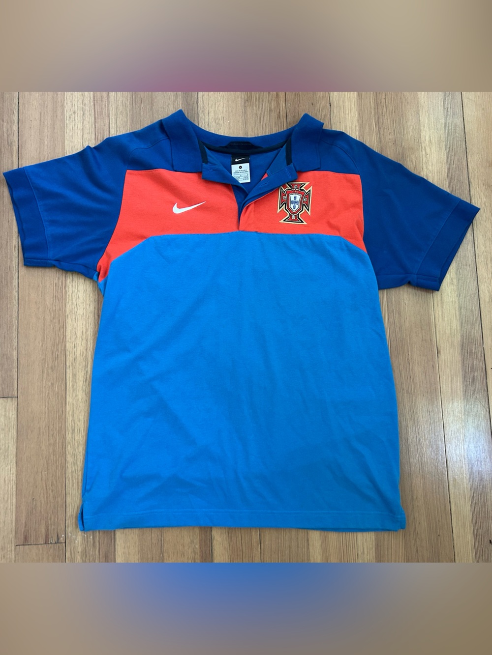 Vtg Nike Portugal National Team Training Polo Shirt Large Blue Red Total 90 Y2K